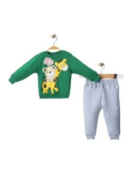 Unisex baby tracksuit made of cotton, giraffe print, green