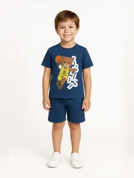 Boys' summer outfit, BASKET BEAR print, blue