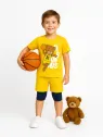 Boys' summer outfit, BASKET BEAR print, yellow - MiniStyle®