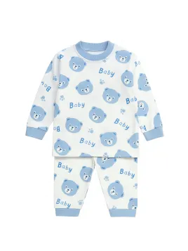 Children's pajamas, cotton, teddy bear print, blue