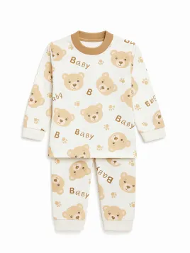 Children's pajamas, cotton, teddy bear print, brown