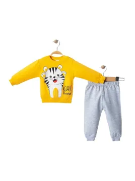 Unisex baby tracksuit made of cotton, tiger print, yellow