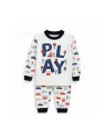 Boys' pajamas, PLAY print, cotton, white/navy blue