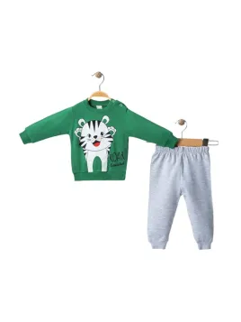 Unisex baby tracksuit made of cotton, tiger print, green