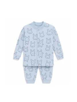 Boys' pajamas, button-down blouse, bunny print, blue
