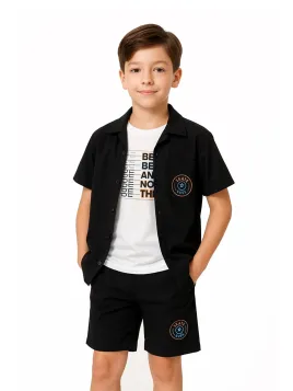 Boys' summer set, shirt, t-shirt, shorts, black