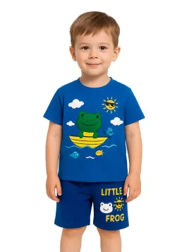 Boys' summer outfit, FROG MASCOT print, blue