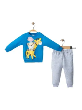 Trening bebelusi baietei din bumbac, model Zoo, albastru