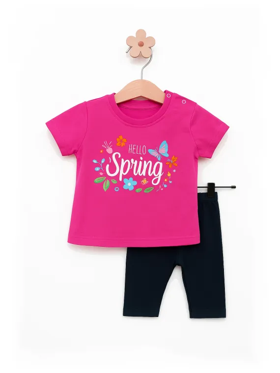 Summer outfit for baby girls, Spring print, pink