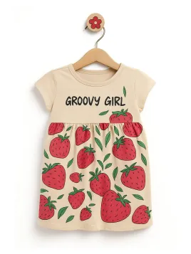 Rochie vară fetițe bej cu căpșuni – Groovy Girl