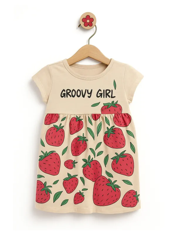 Rochie vară fetițe bej cu căpșuni – Groovy Girl