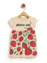 Beige summer dress for little girls - Groovy Girl with strawberries