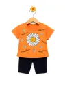 Girls' summer outfit with flower, orange cotton