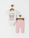 Baby bodysuit and pants set, CRAB print, pink