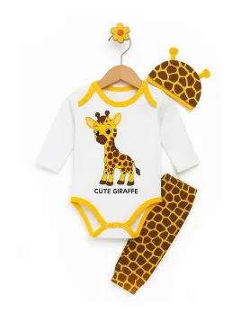 Baby set, 3 pieces, GIRAFFE print, yellow