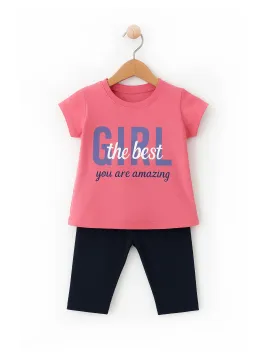 Girls' summer outfit, Best Girl print, cotton, pink