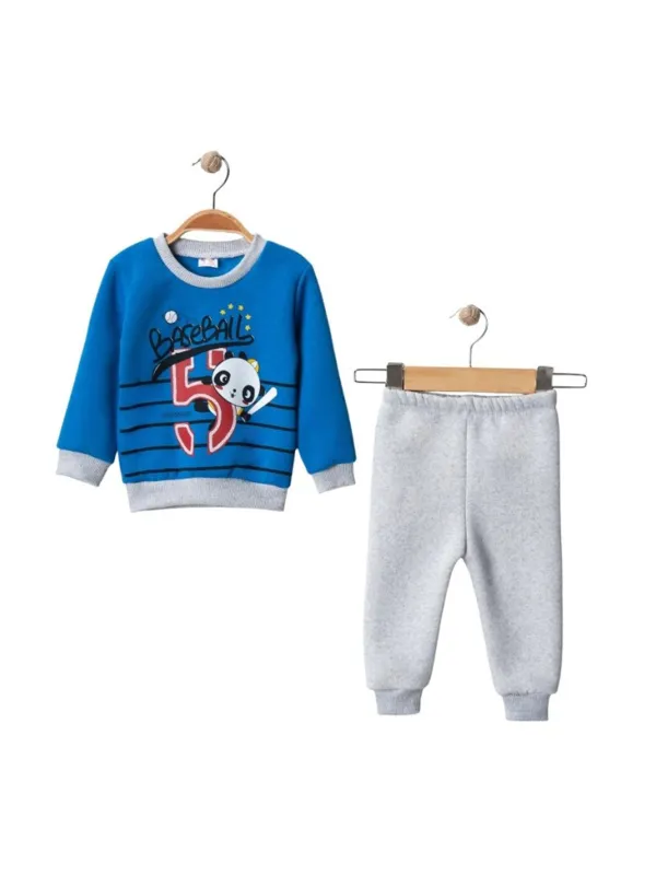 Trening bebelusi baietei vatuit din bumbac, model Panda, albastru
