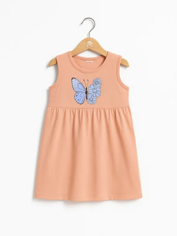 Pink summer dress for little girls with butterflies