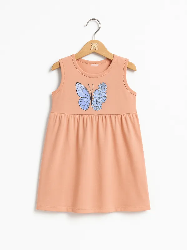 Pink summer dress for little girls with butterflies