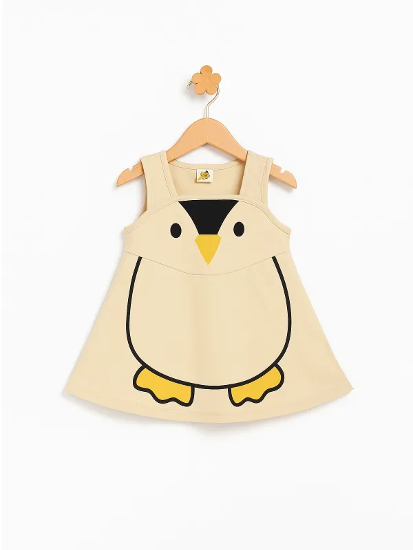 Rochie vara fetite bej, model Pinguin, fara maneci