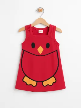 Rochie vara fetite rosie, model Pinguin, fara maneci