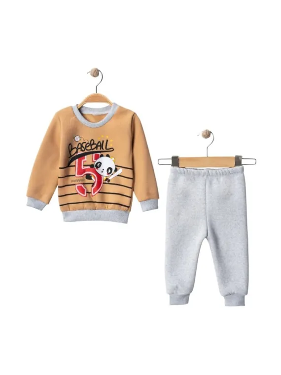 Trening bebelusi baietei vatuit din bumbac, model Panda, maro