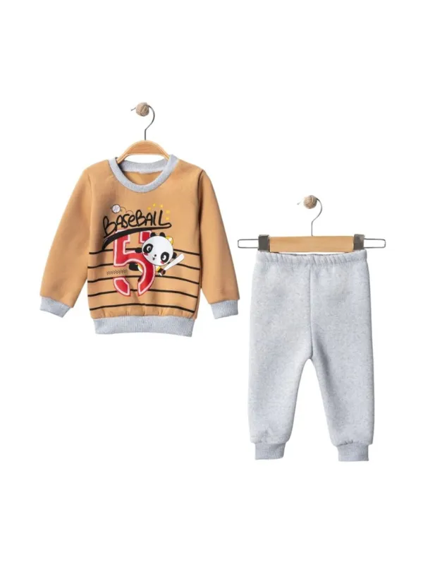 Trening bebelusi baietei vatuit din bumbac, model Panda, maro