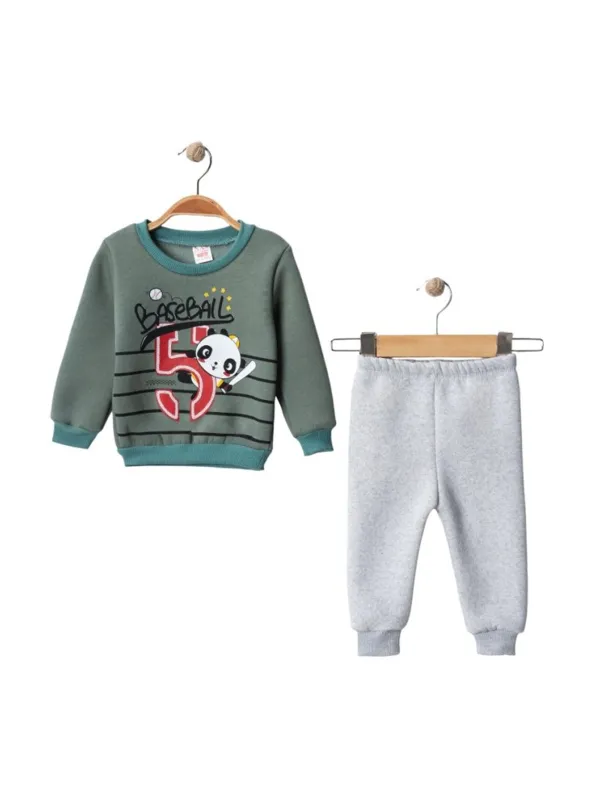 Trening bebelusi baietei vatuit din bumbac, model Panda, verde