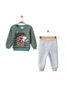 Baby boy's padded tracksuit, Panda pattern, green