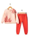 Girls' padded tracksuit with print, red/pink