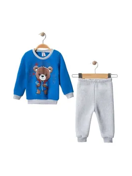Baby boy's padded tracksuit, Teddy Bear pattern, blue