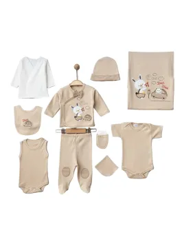 Unisex baby gift set, 10 pieces, beige