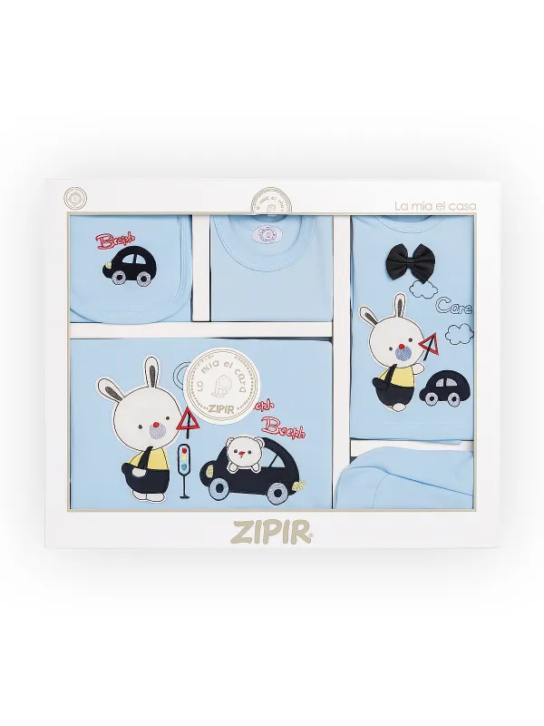 Blue boy's 10-piece outfit set - bunny and car