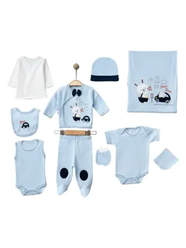Blue boy's 10-piece outfit set - bunny and car