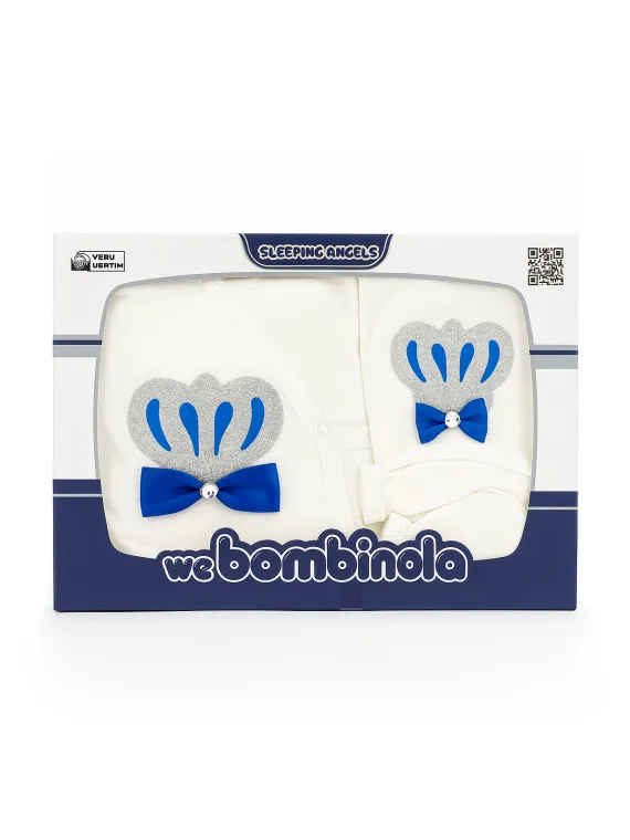 Newborn baby boy 5-piece set white with navy crown
