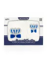 Newborn baby boy 5-piece set white with navy crown