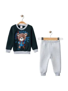 Baby boy's padded tracksuit, teddy bear, gray