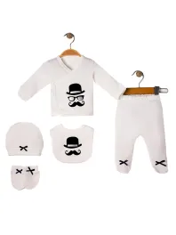 5-piece white boy's set with mustache and black bow tie