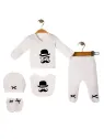 Set baietel 5 piese alb cu mustata si papion negru ministyle
