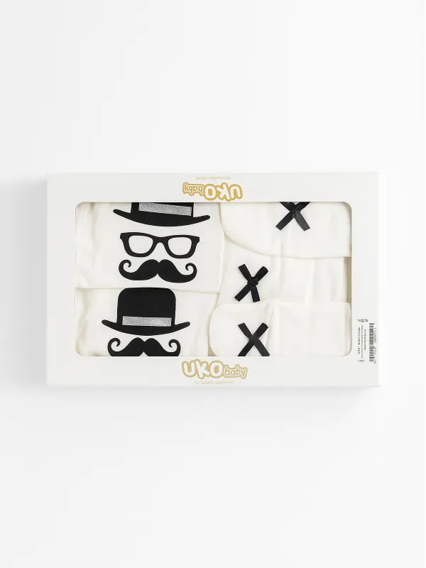 ministyle Set baietel 5 piese alb cu mustata si papion negru