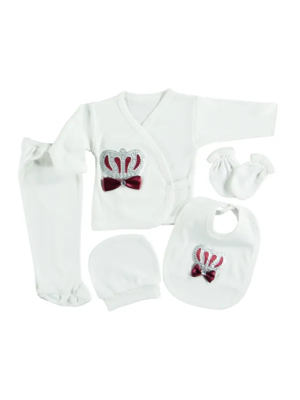 Set bebelus fetita 5 piese, alb, coroana si fundita visinie ministyle