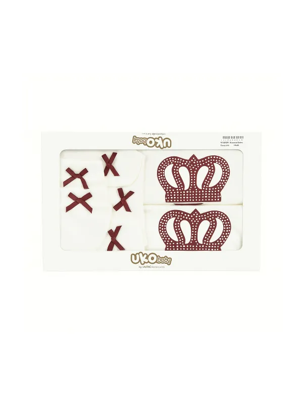 ministyle - Set bebelus fetita, alb, 5 piese,coroana si fundite grena