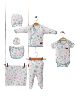 7-piece baby girl set with pastel floral print