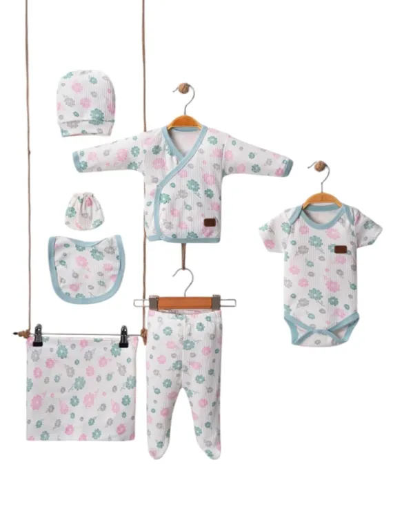 Set bebelusi fetite 7 piese cu imprimeu floral pastel ministyle