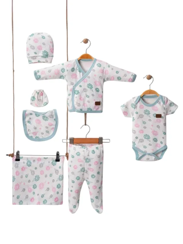 Set bebelusi fetite 7 piese cu imprimeu floral pastel ministyle