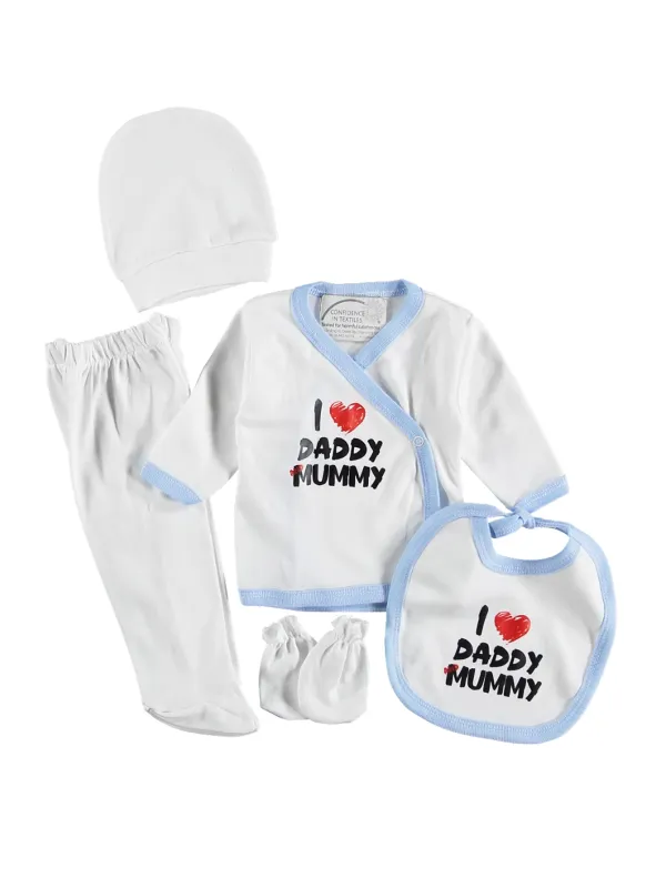 Set bebelus baietel 5 piese alb „I love Mummy & Daddy ” ministyle