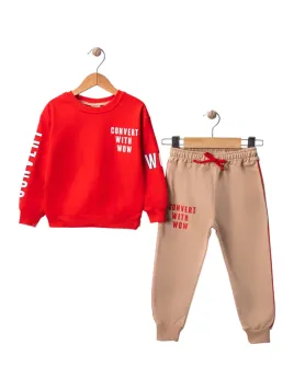 Trening Copii Convert With Wow, unisex rosu si bej minsistyle