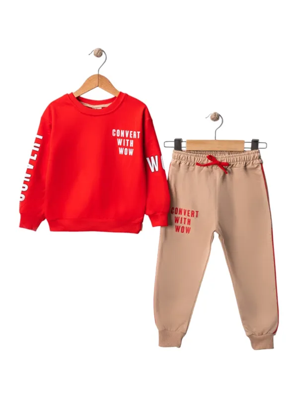 Trening Copii Convert With Wow, unisex rosu si bej minsistyle