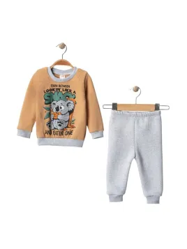 Brown padded baby tracksuit with Koala bear, soft cotton