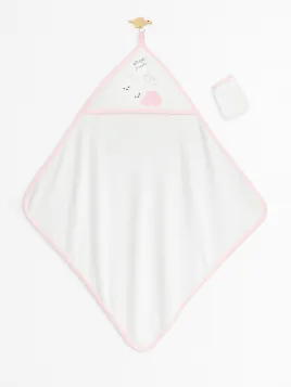 Prosop bebe fetite cu gluga si manusa, bumbac, iepurasi - ministyle